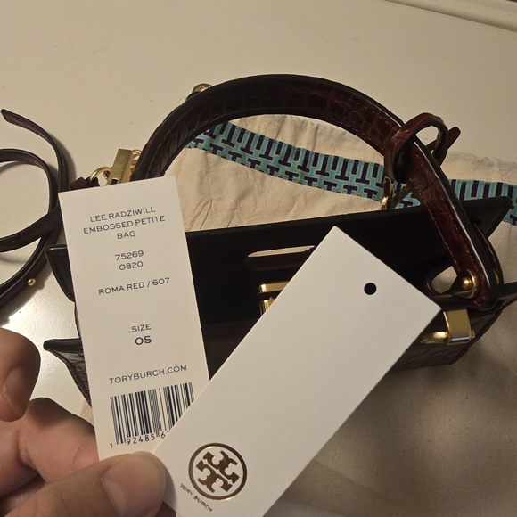 Tory Burch Lee Radzwill Embossed Petite Bag Roma Red - Picture 9 of 9